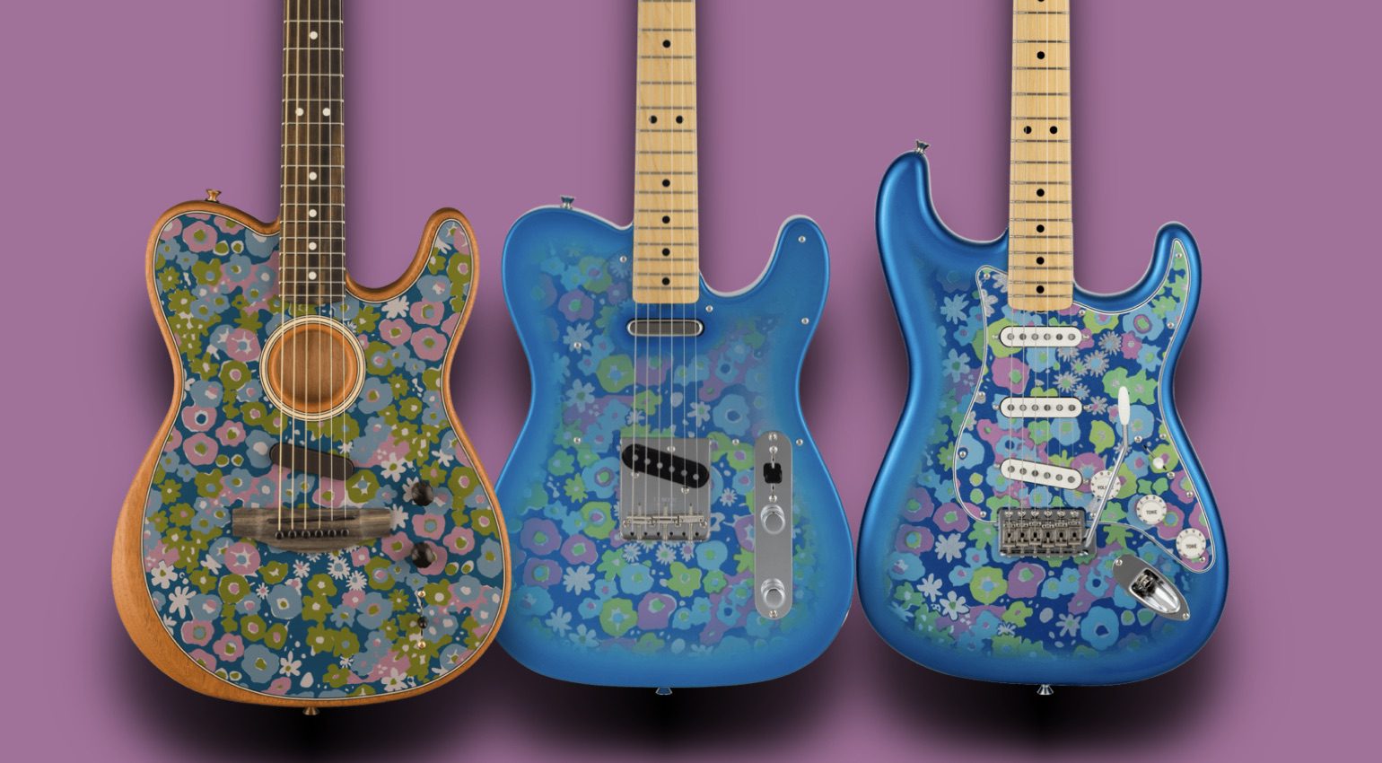 Fender Japan Blue Flower Collection: estilo verano del amor del 67